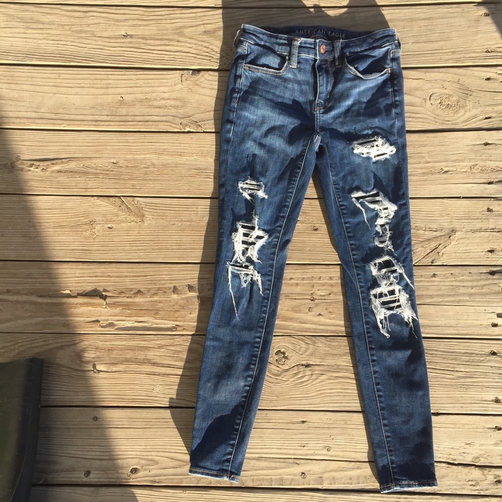 American Eagle Distressed Patched Skinny Jeans